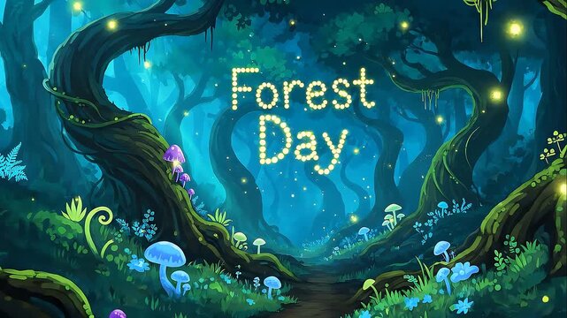 A mystical forest scene with glowing flora.
