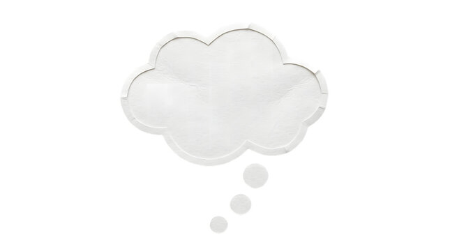 White paper thought bubble icon with layered shadow on transparent.