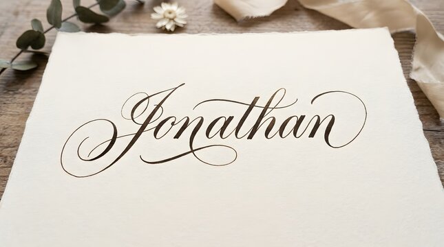Elegant Calligraphy Name Jonathan on Handmade Paper with Floral Accents