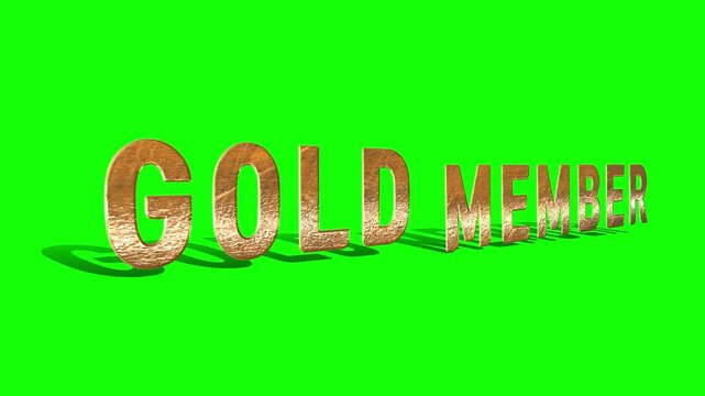 3d metallic gold gold member motion on green screen chroma key background