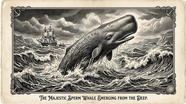 The Majestic Sperm Whale Emerging From The Deep.