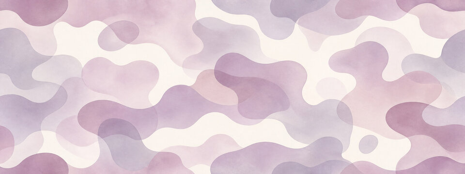 Purple watercolor camouflage pattern, seamless abstract camo background, soft pastel military texture for textile design