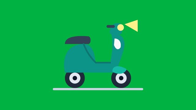 Cute Flat Vector Scooter Icon Animation with Headlight on Green Background