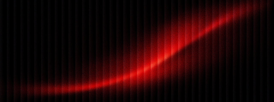 Abstract red light wave on black background, glowing neon motion blur across vertical lines. Futuristic digital data stream with vibrant crimson energy. High tech cinematic light trail effect.