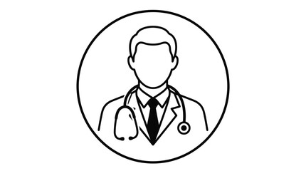Fototapeta premium Professional male doctor vector illustration featuring a simple linear style design within a round white circle