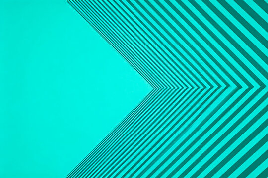 A modern abstract geometric design with turquoise diagonal stripes forming an arrow shape on a solid background.