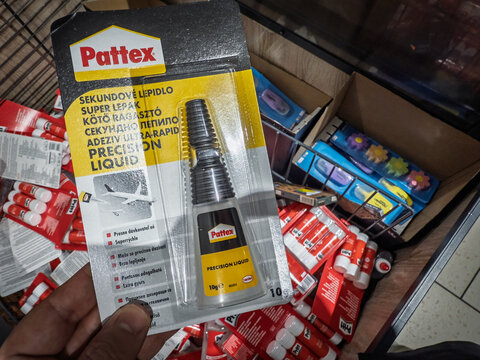 BELGRADE, SERBIA - JANUARY 31, 2026: Pattex Precision Liquid super glue held for sale in Belgrade, Serbia Pattex is a brand of adhesives, sealants, and mounting solutions owned by the Henkel Group.