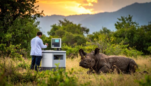 Wildlife conservation technology in action outdoors.