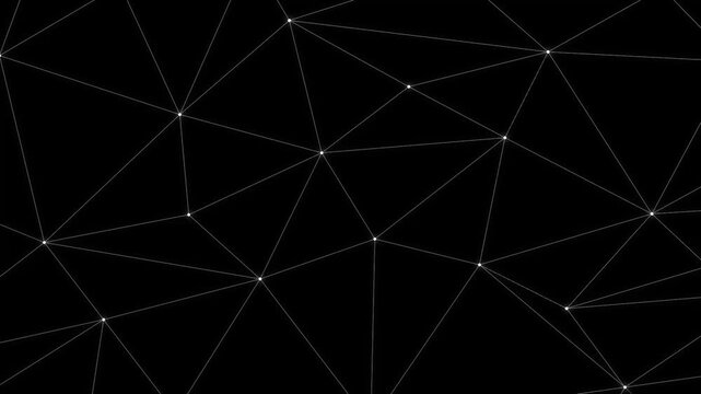 Network of white dots connected by fine lines on a solid black background, creating a minimalist geometric pattern suitable for technology or data concepts.
