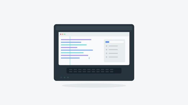 Flat Design Animation of Laptop Screen Showing Software Development and Web Coding in 4K 60fps