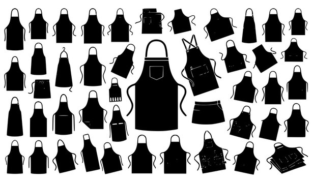 Chef Apron Collection with Diverse Kitchen Aprons, Cooking Uniforms, Restaurant Workwear and Culinary Protective Clothing Silhouette Designs
