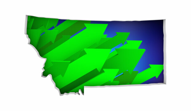 Montana MT State Map Arrows Increase Up On the Rise Growth Data 3d Illustration