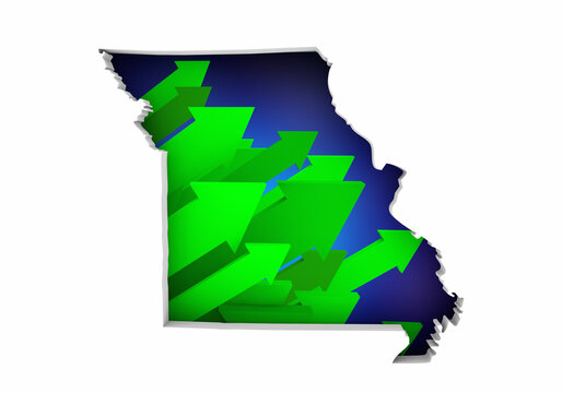 Missouri MO State Map Arrows Increase Up On the Rise Growth Data 3d Illustration