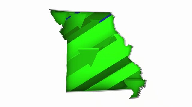 Missouri MO State Map Arrows Increase Up On the Rise Growth Data 3d Animation