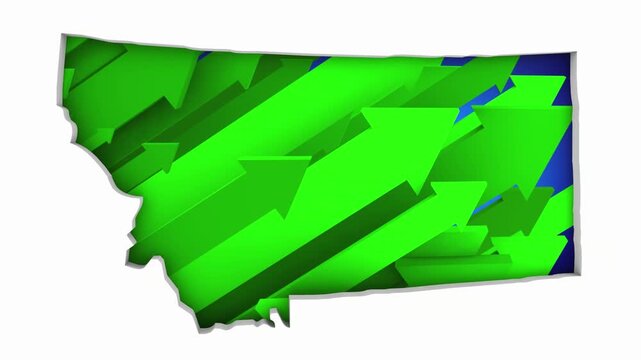 Montana MT State Map Arrows Increase Up On the Rise Growth Data 3d Animation