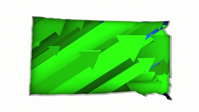 South Dakota SD State Map Arrows Increase Up On the Rise Growth Data 3d Animation