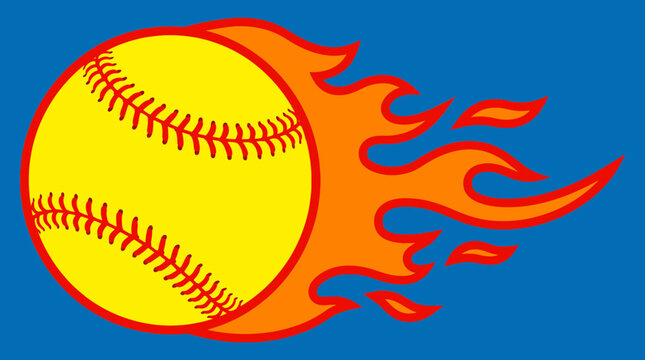 Softball Ball With Fire Flames Trailing Behind