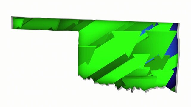 Oklahoma OK State Map Arrows Increase Up On the Rise Growth Data 3d Animation
