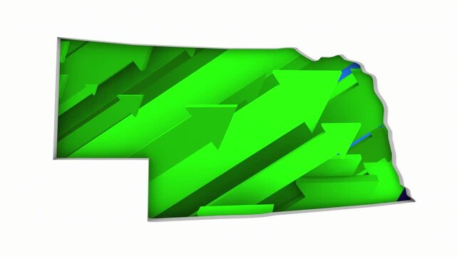 Nebraska NE State Map Arrows Increase Up On the Rise Growth Data 3d Animation