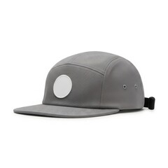 Fototapeta premium A grey baseball cap with a white circle patch and adjustable velcro strap