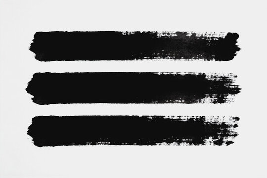 Three thick, rough black ink brush strokes on plain white paper, with uneven edges and handcrafted texture.