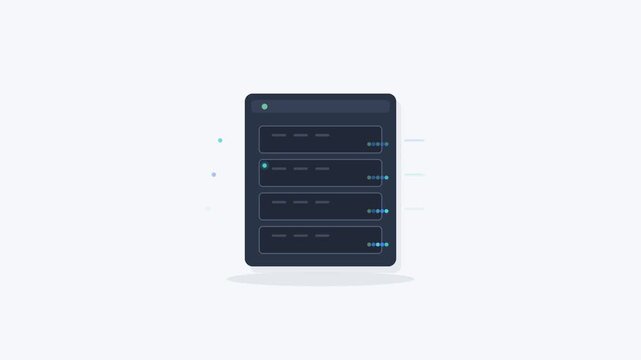 Flat Vector Animation of a Data Server Rack with Processing Lights, 4K 60fps Technical Illustration