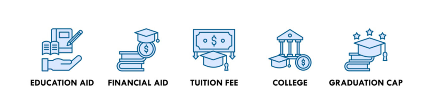 Scholarship banner web icon illustration concept with icon of educational aid, financial aid, tuition fee, college, and graduation cap