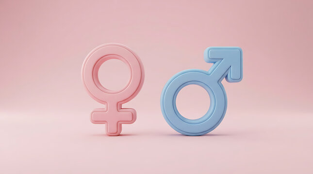 Pink female and blue male gender symbols side by side