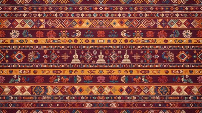 Nepal patterns rich striped ethnic folk art seamless textile texture with nepalese himalayan mountain traditional heritage