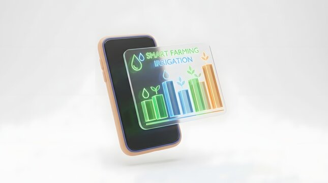 Smartphone screen showing real-time smart irrigation data analytics dashboard for precision farming
