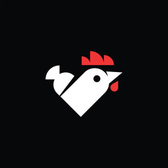 Geometric heart shaped rooster design element icon on black background © SAHA ALOM