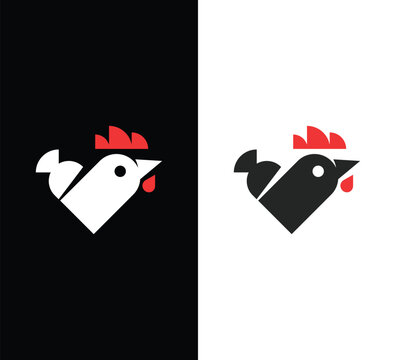 Dual contrast minimalist rooster head logo icon for brand identity with contrast