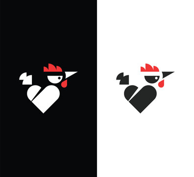 Creative rooster head icon in two tone style for modern branding with creative