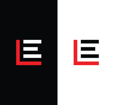 Split screen letter le monogram logo design in red and monochrome variations