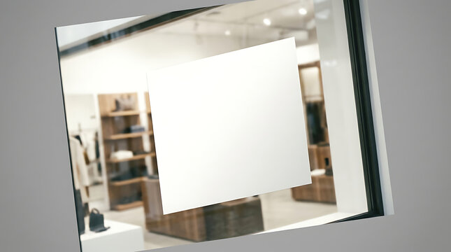 Clean Retail Store Display Window with a Blank White Square Decal for Customization and Branding