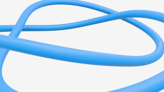 Minimal 3d loop animation of a smooth matte blue torus knot tube on white. Clean highkey look with soft gradients and modern abstract geometry.