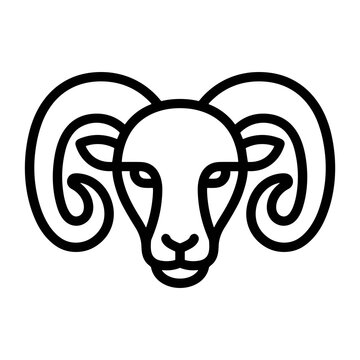 Minimalist Bold Line Ram Head Vector Icon