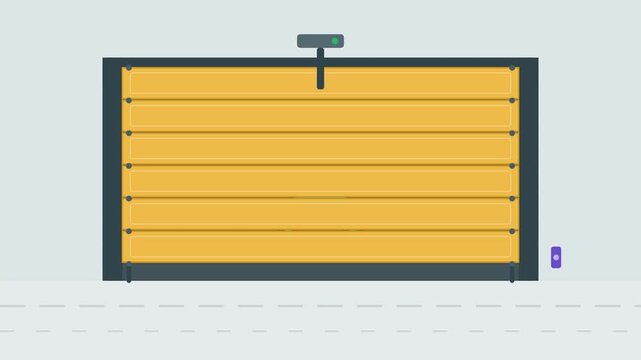 Flat Vector Animation of an Automatic Smart Garage Door Opening to Reveal a Car Inside in 4K 60fps