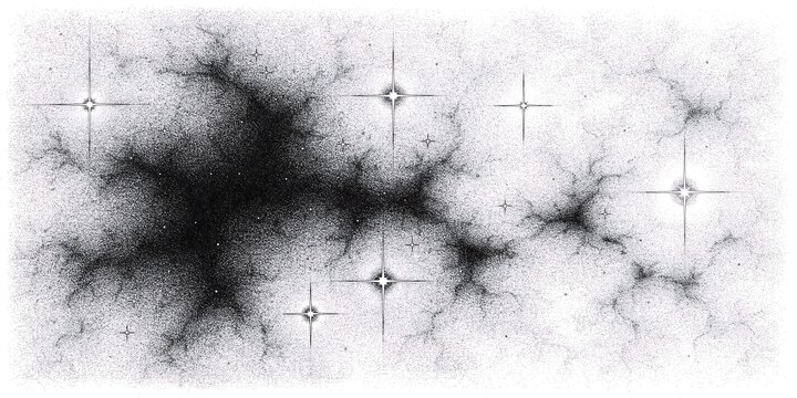 Stunning monochrome cosmic stardust nebula with glittering celestial stars in abstract space texture vector illustration for creative design projects.