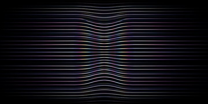 Abstract dark metallic horizontal wavy striped lines with subtle violet neon glow lighting pattern, sleek futuristic tech design backdrop for modern commercial use.