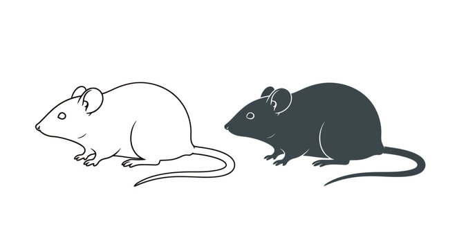 Two Stylized Mice in White and Black Duo, Minimal Illustration Showing Contrast and Silhouette.