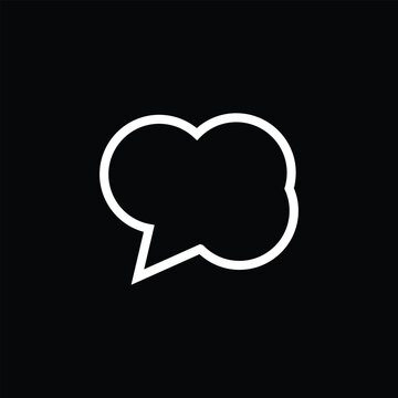White speech bubble outline icon isolated on black background for chat design