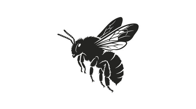 Detailed black silhouette of a honey bee illustrated with textured edges on an off-white surface