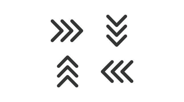 Minimalist arrow symbols set featuring directional indicators pointing in four cardinal directions with sleek black lines