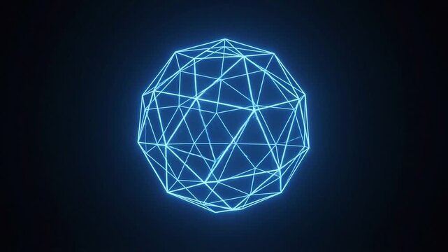 3D wireframe sphere rotating on black background for futuristic tech and motion graphics