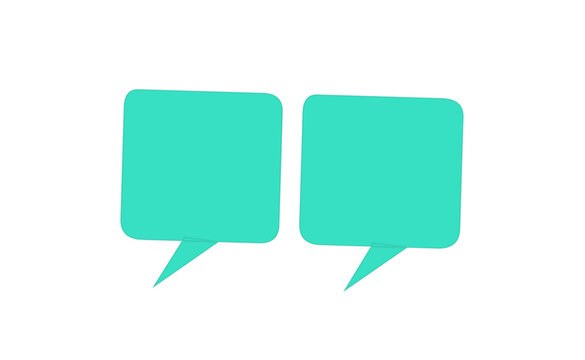 Two turquoise speech bubbles isolated on white background for chat and communication design