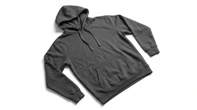 Blank black pullover hoodie sweatshirt flat lay apparel mockup isolated on white background