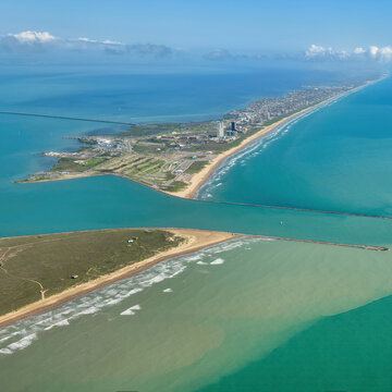 Aerial view of South Padre Island In south Texas