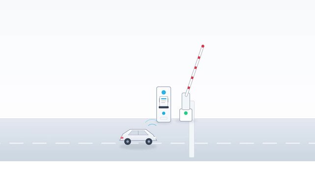 2D Animated Smart Car Approaching Automatic Toll Gate Barrier with RFID Wireless Sensor in 4K 60fps