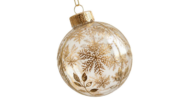 Transparent glass bauble with gold snowflake pattern for winter holiday decor